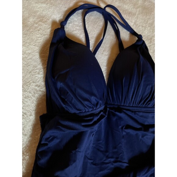 La Blanca Women's One Piece Size 6 Swimsuit Blue Low Cut Padded Gathered sides - Picture 4 of 7